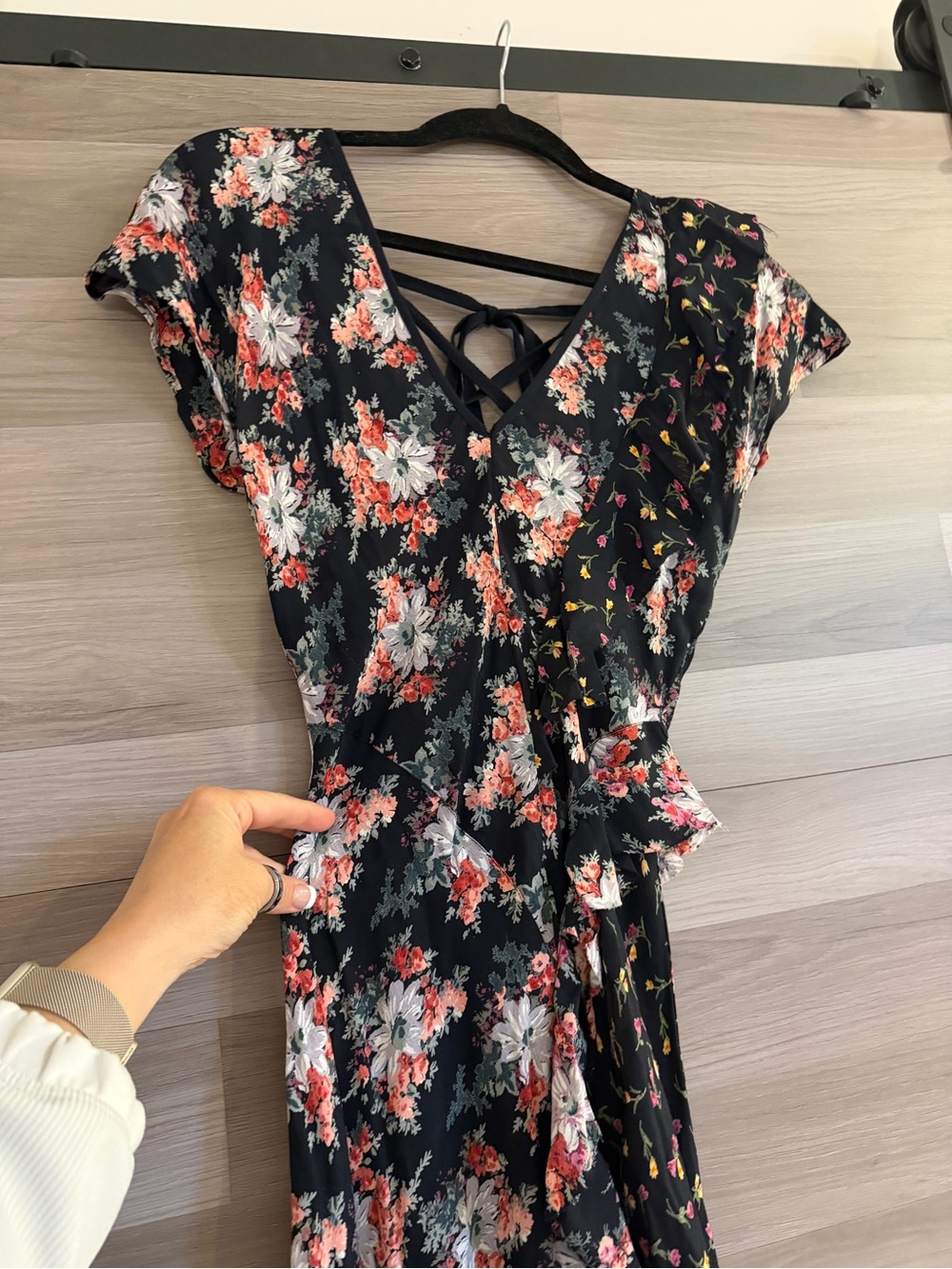 Topshop Nordstrom floral ruffle lace-up back splice d-ring maxi dress Size 4 - Picture 7 of 14